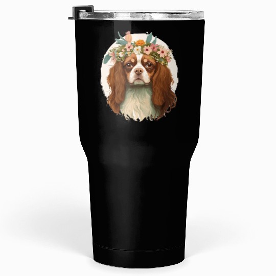 Cavalier King Charles Spaniel Flower Crown Pet Dog Tumblers 30 Oz