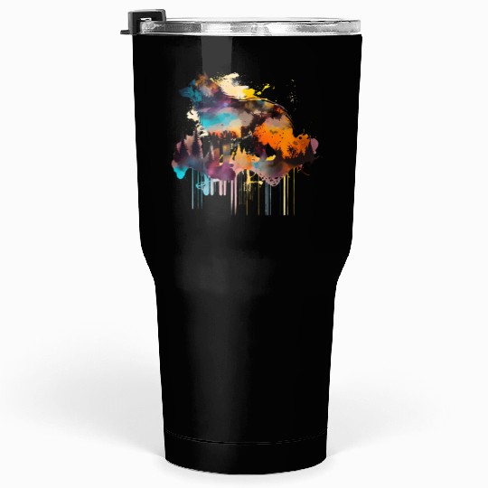 Mountain Wolf Multicolor Watercolor Portrait Tumblers 30 Oz