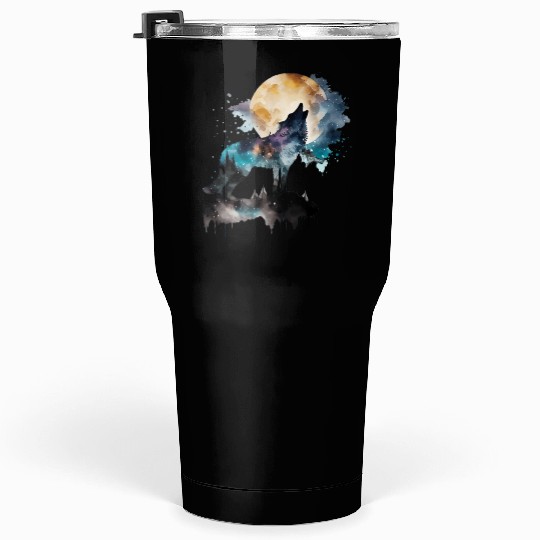 Mountain Wolf Multicolor Watercolor Portrait Tumblers 30 Oz