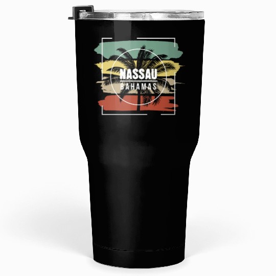 Nassau Bahamas Artistic Palm Tree Retro Tumblers 30 Oz
