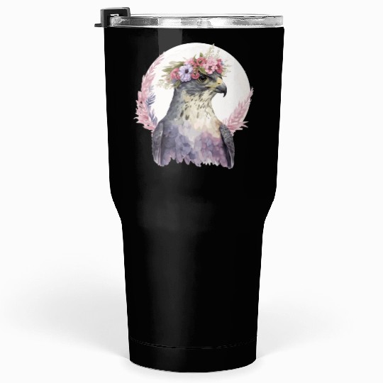 Falcon Birds Of Prey Flower Crown Floral Bird Watc Tumblers 30 Oz