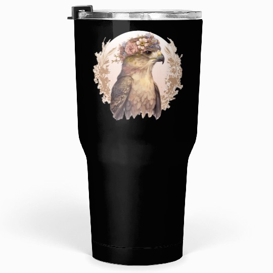 Watercolor Hawk Bird Of Prey Flower Crown Floral B Tumblers 30 Oz