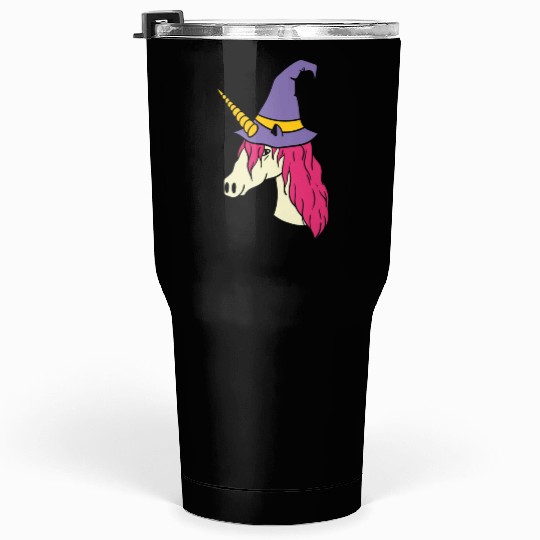 Cute Unicorn Wear Witch Hat Halloween Girls Kids Tumblers 30 Oz
