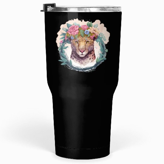Jaguar Flower Crown Floral Watercolor Tumblers 30 Oz
