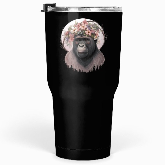 Floral Gorilla Flower Crown Monkey Lover Tumblers 30 Oz