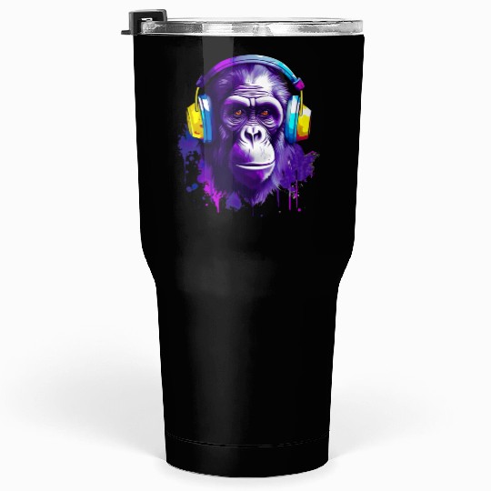 Gorilla with Headphones Music Monkey Tumblers 30 Oz