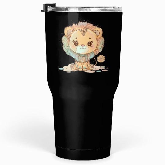 Cute Lion Pastel Drawing Tumblers 30 Oz