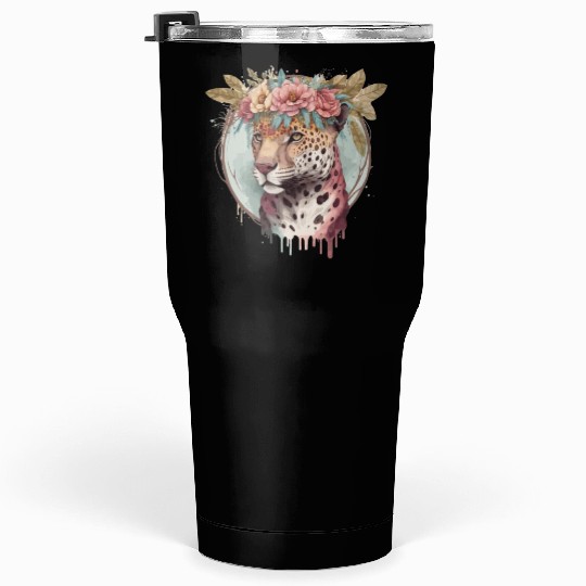 Flower Crown Jaguar Floral Animal Lovers Tumblers 30 Oz