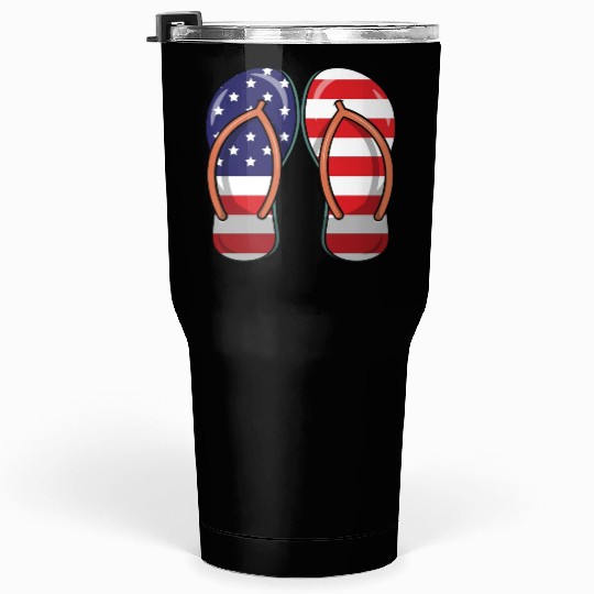 American flag on flip flop sandals Tumblers 30 Oz