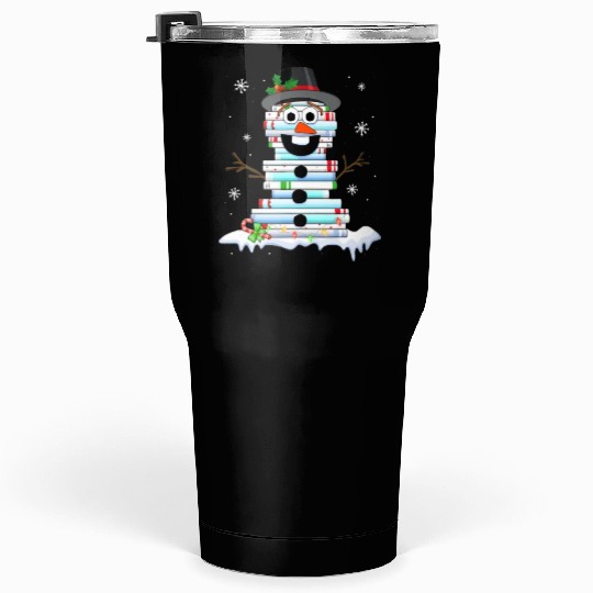 snowman book stack librarian book lover christmas Tumblers 30 Oz