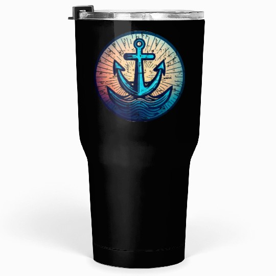 Sailing Motor Boat Anchor Around Sunset Tumblers 30 Oz