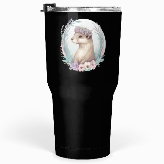 Cute Watercolor Otter Flower Crown Floral Boho Ani Tumblers 30 Oz