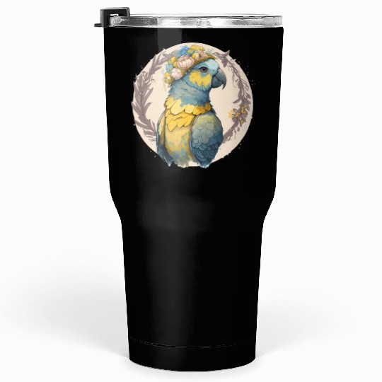 Yellow Blue Ara Macaw Flower Crown Parrot Parakeet Tumblers 30 Oz
