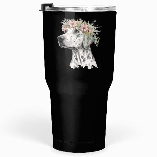 Cute Dalmatian Flower Crown Pet Dog Breed Floral P Tumblers 30 Oz
