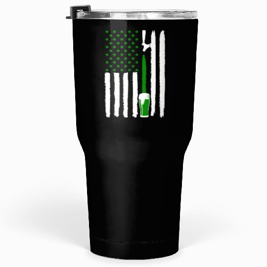 Green St PatricDay Beer American Flag Patriotic Ir Tumblers 30 Oz