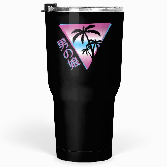 Femboy 80S 90S Palm Tree Japanese Vaporwave Aesthe Tumblers 30 Oz