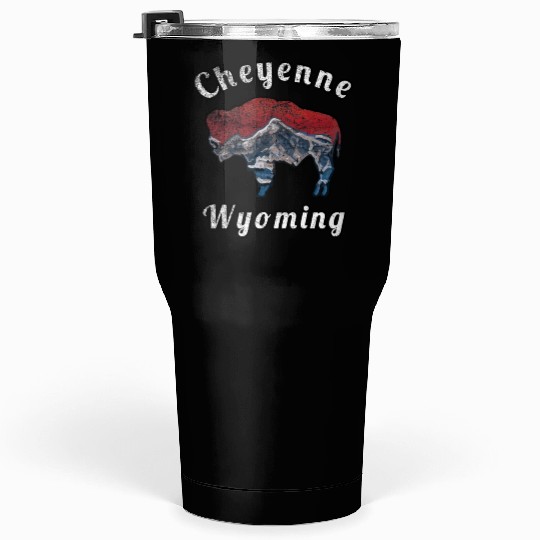 Cheyenne Wyoming With Flag Themed Mountain Scenery Tumblers 30 Oz