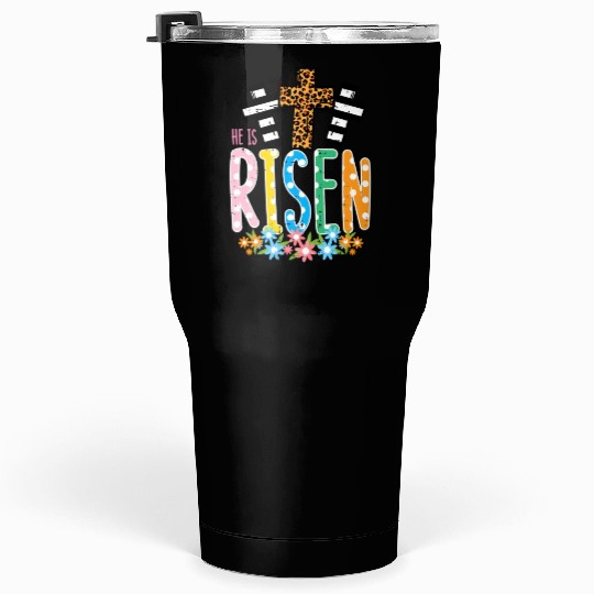 He Is Risen Leopard Cross Easter Jesus Religious Tumblers 30 Oz