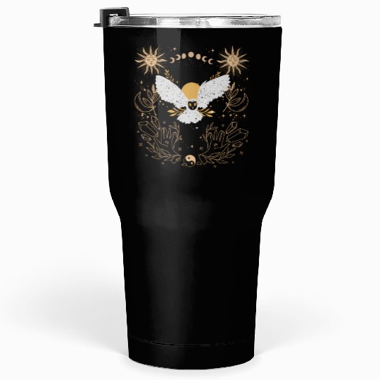 Dark Academia Tarot Card Sun Moon Crystals Owl Tumblers 30 Oz