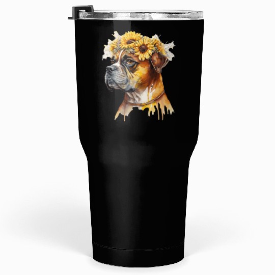 Cute Boxer Sunflower Dog Breed Pet Puppy Tumblers 30 Oz