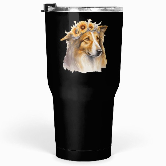 Cute Collie Sunflower Dog Breed Pet Puppy Tumblers 30 Oz