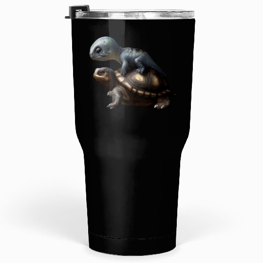 dinosaur on turtle Tumblers 30 Oz