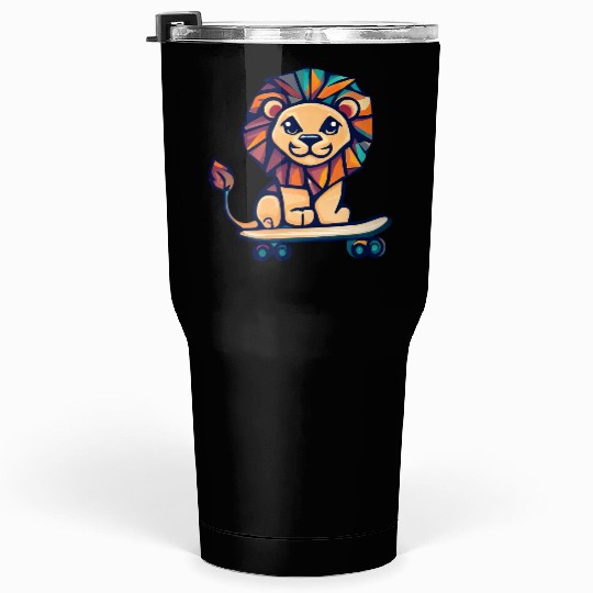 Cubist lion on skateboard Tumblers 30 Oz
