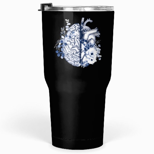 Balance Head And Heart Anatomy Blue Flowers Tumblers 30 Oz