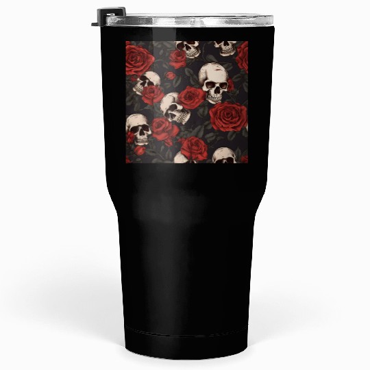 Skulls & Red Roses Dark Gothic Elegant Pattern Tumblers 30 Oz