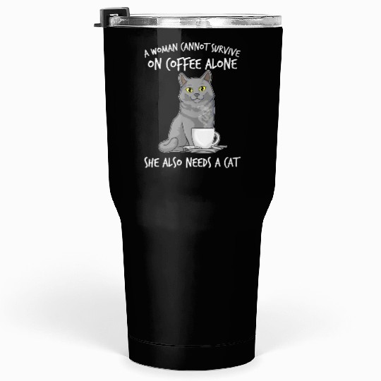 Woman Cat Lover Coffee Lover Caffeine Meow Tumblers 30 Oz