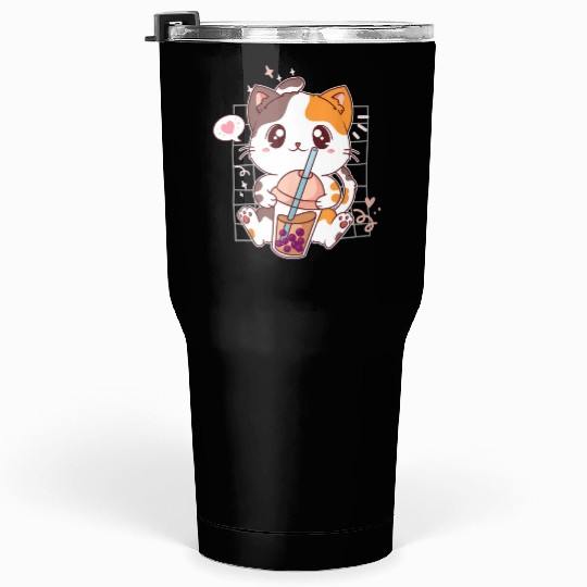 Cat Boba Tea Bubble Tea Kawaii Anime Japanese Tumblers 30 Oz