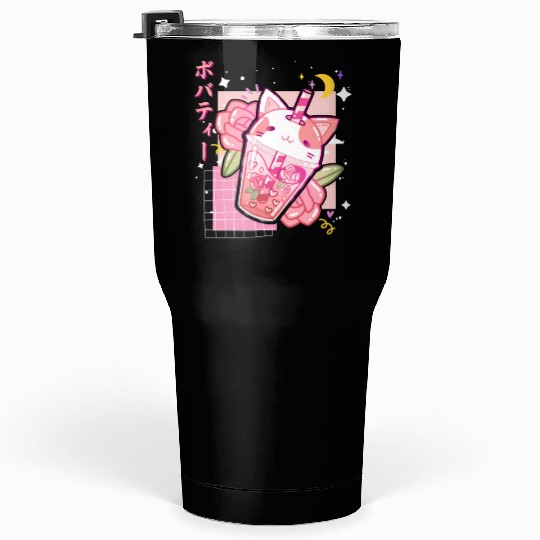 Boba Tea Cat Bubble Tea Kawaii Anime Japanese Tumblers 30 Oz