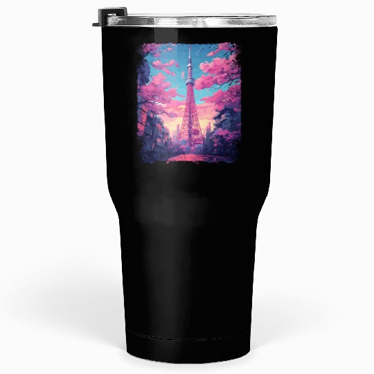 Vaporwave Aesthetic Skytree Tokyo Japanese Sight Tumblers 30 Oz