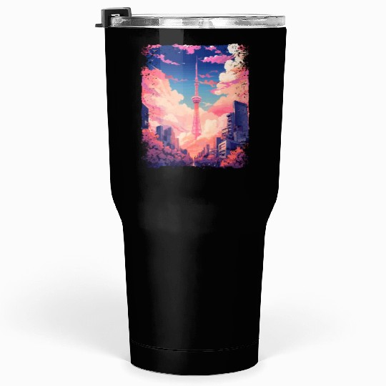 Vaporwave Aesthetic Tokyo Skytree Japanese Sight Tumblers 30 Oz