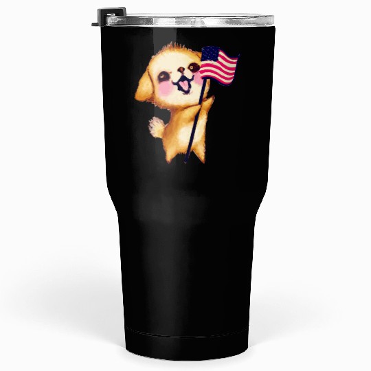 Fourth Of July Patriotic Puppy USA Watercolor Tumblers 30 Oz