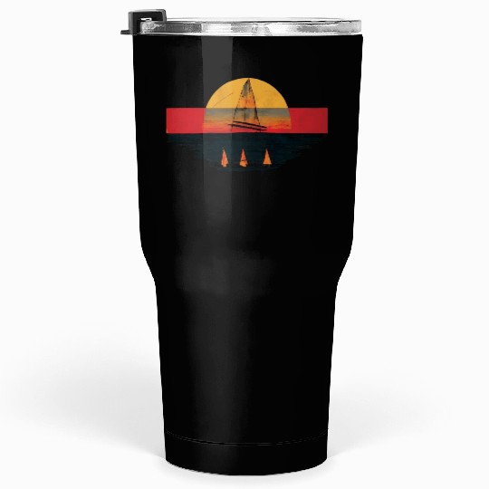 Grunge Sailboat Sunset Painting Sailing Tumblers 30 Oz