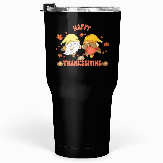 Happy Thanksgiving Gnomes Pumpkin Autumn Leaves Tumblers 30 Oz