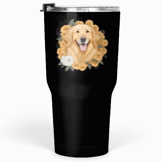 Dog Wo Golden Retriever Flower Print Floral Tumblers 30 Oz