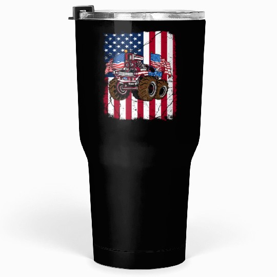 US Patriot American Monster Trucks USA Fan Tumblers 30 Oz