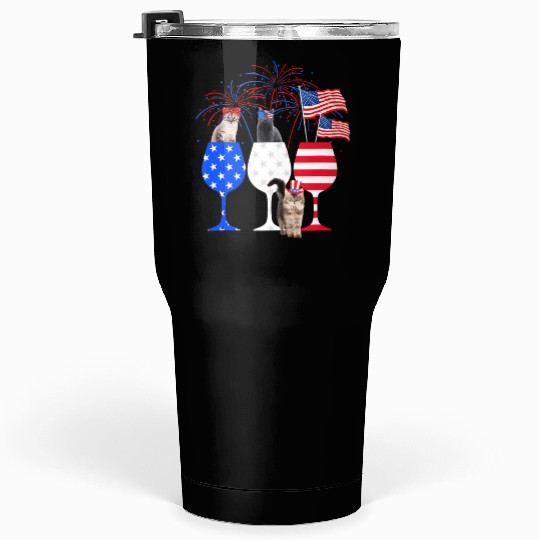 Cat 4Th Of July Red White Blue Wine Tumblers 30 Oz