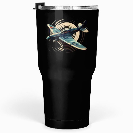 Spitfire Airplane Vintage Pilot Aviator Military Tumblers 30 Oz