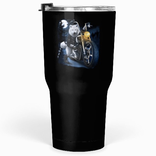 Wolf Riding Chopper Motorcycle In Full Moon Tumblers 30 Oz