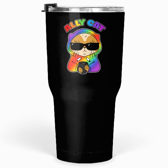 Ally Cat Rainbow LGBT Pride Month Feline Animal Tumblers 30 Oz