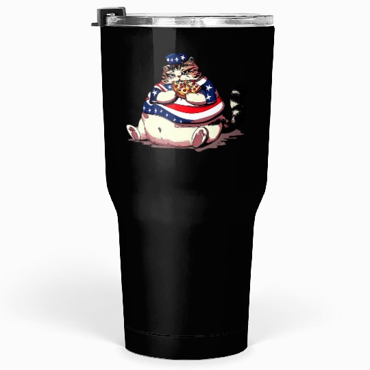 Fat American pizza cat Tumblers 30 Oz