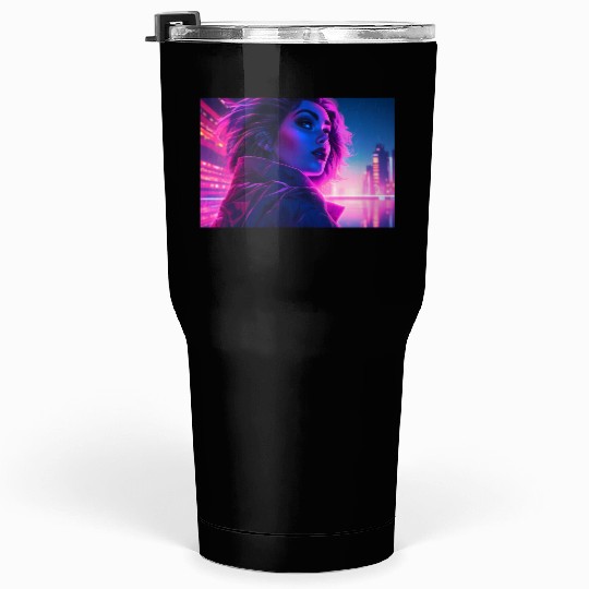 Synthwave Girl - Futuristic Design neon colors Tumblers 30 Oz