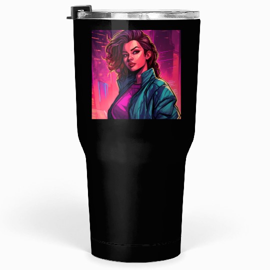 Synthwave City Bloom - Neon Pink Cityscape Tumblers 30 Oz