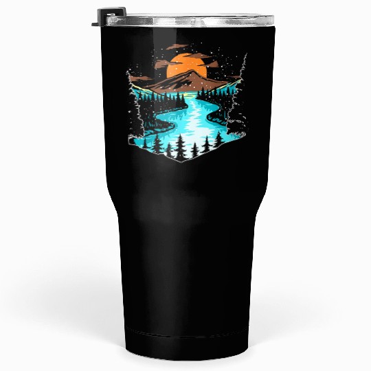 Wildlife Mountain River Outdoor Nature Full Moon Tumblers 30 Oz