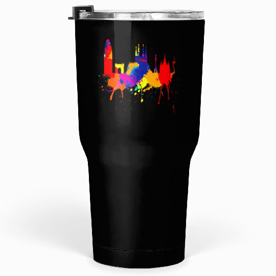 Barcelona Skyline Spain Colored Painting Love Barc Tumblers 30 Oz