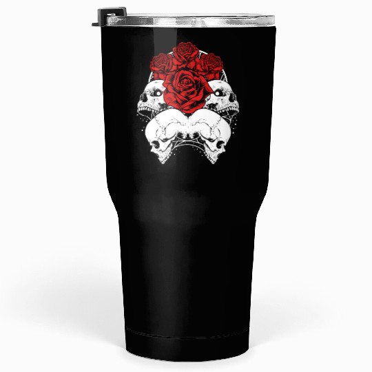 Gothic Tumblers 30 Oz, Skull Red Roses Goth Vintage Grunge