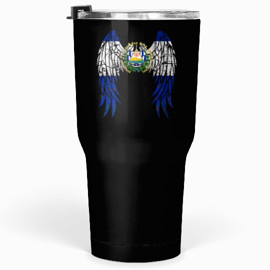 El Salvadorian Flag Angel Wings Jesus Christian El Tumblers 30 Oz